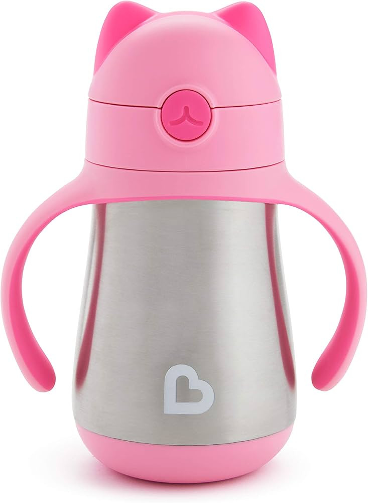 Munchkin® Cool Cat™ Toddler Sippy Cup with Straw Cup, 8 Ounce, Stainless Steel, Pink | Amazon (US)