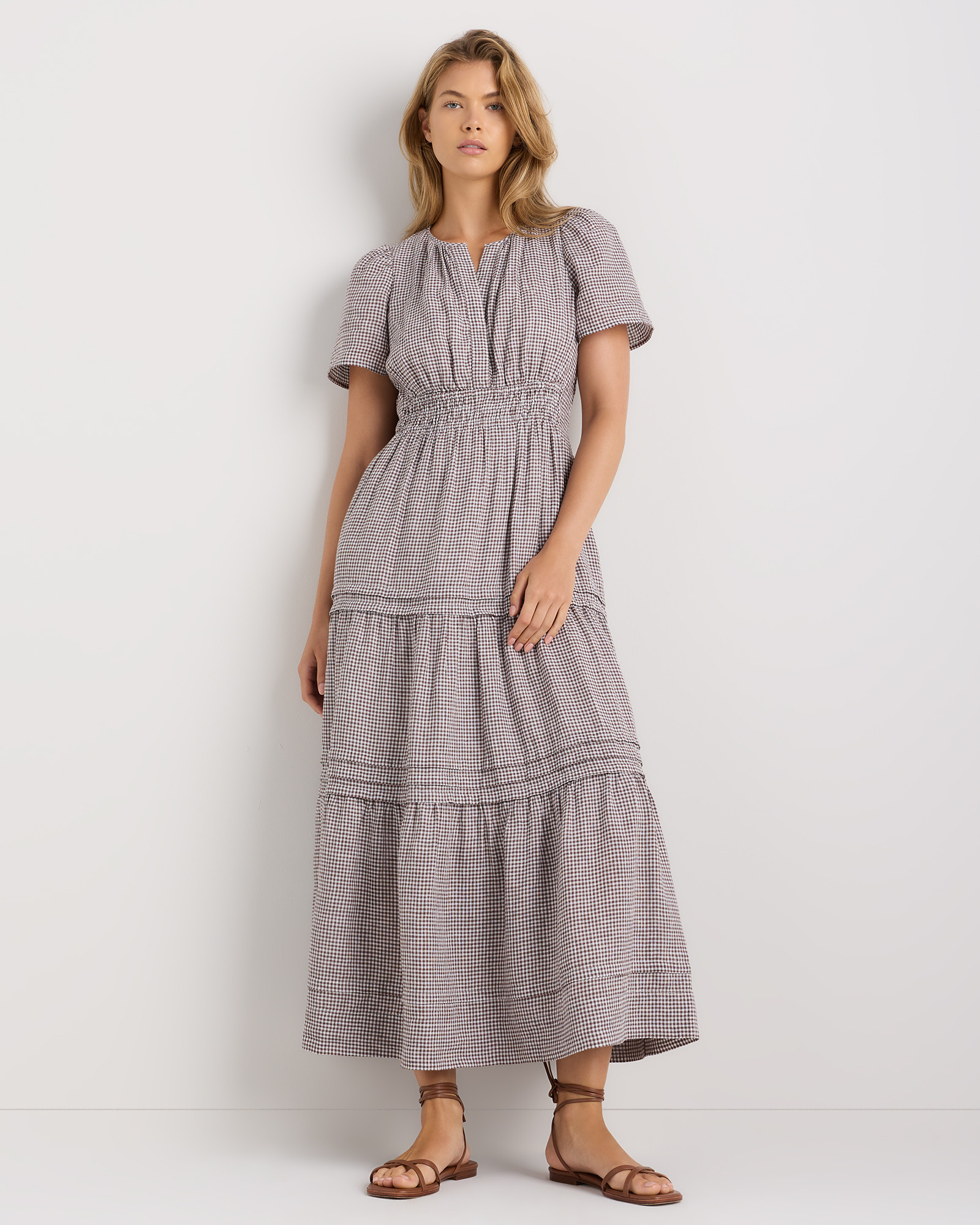 Quince | Women's 100% European Linen Tiered Maxi Dress in Black, Size XL | Quince