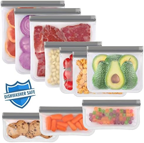 10 Pack Dishwasher Safe Reusable Ziplock Bags Silicone, Leakproof Reusable Freezer Bags, BPA Free Re | Amazon (US)