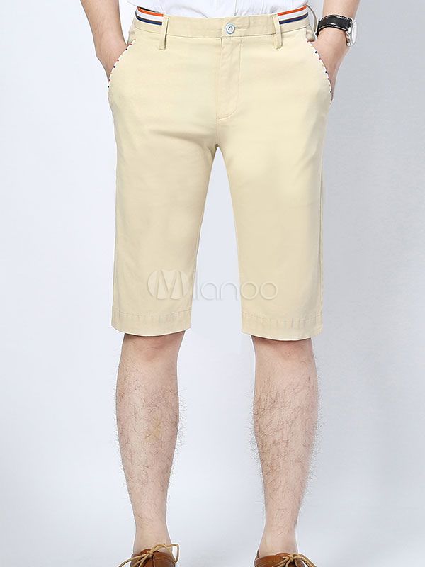 Beige Shorts Stripes Chic Cotton Pants for Men | Milanoo