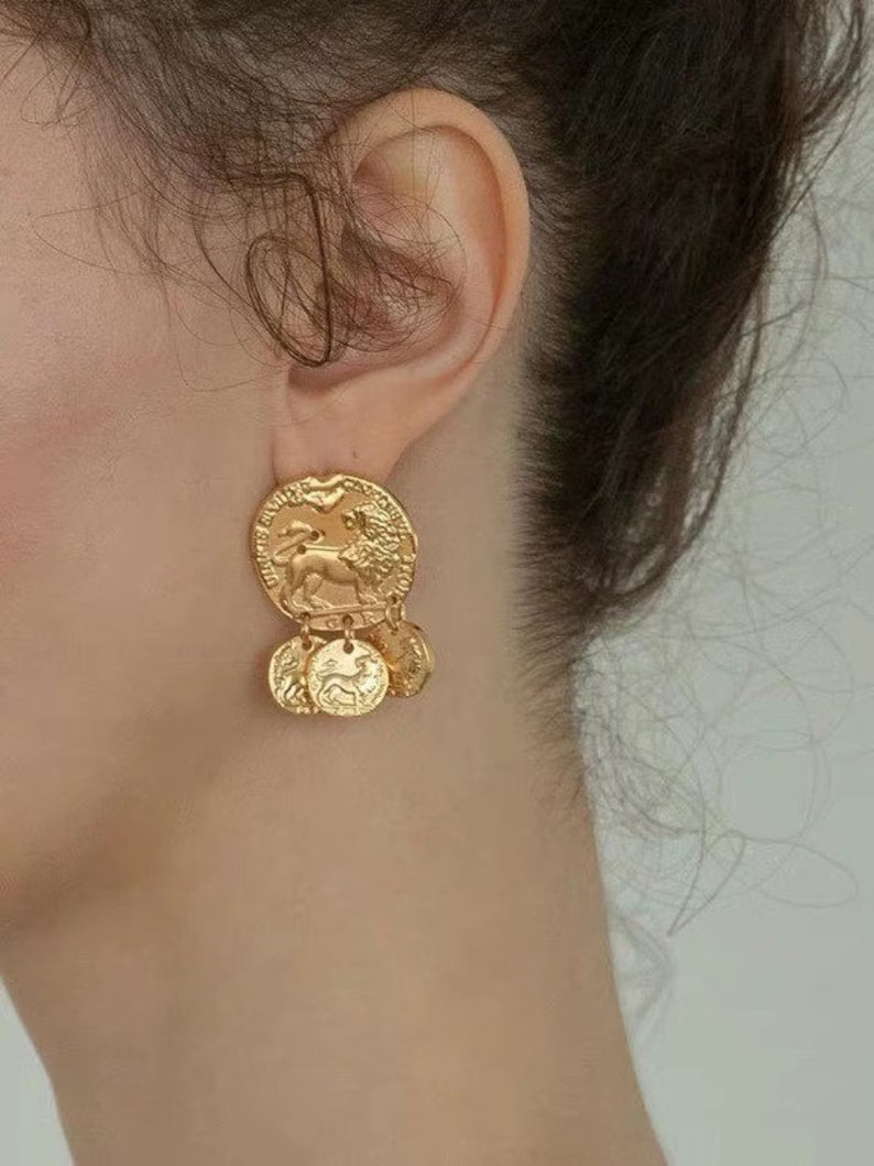 Gold Large Baroque Earrings Vintage Large Statement Ear Stud - Etsy | Etsy (US)