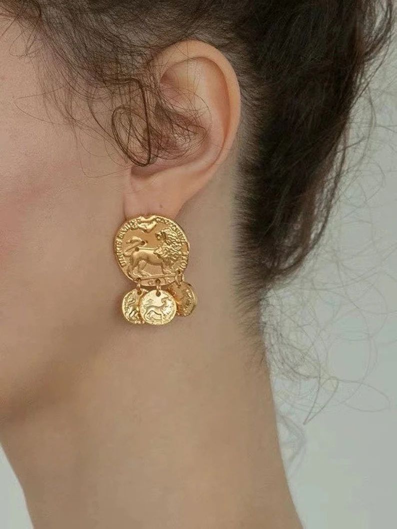 Gold Large Baroque Earrings Vintage Large Statement Ear Stud - Etsy | Etsy (US)