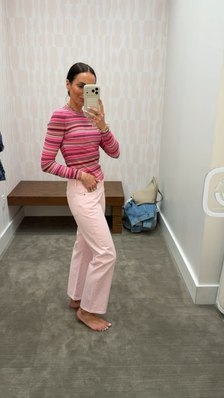 Striped top, spring fashion, pink striped sweater, light pink jeans, pastel jesns, pistola, annabrstyle 

#LTKOver40