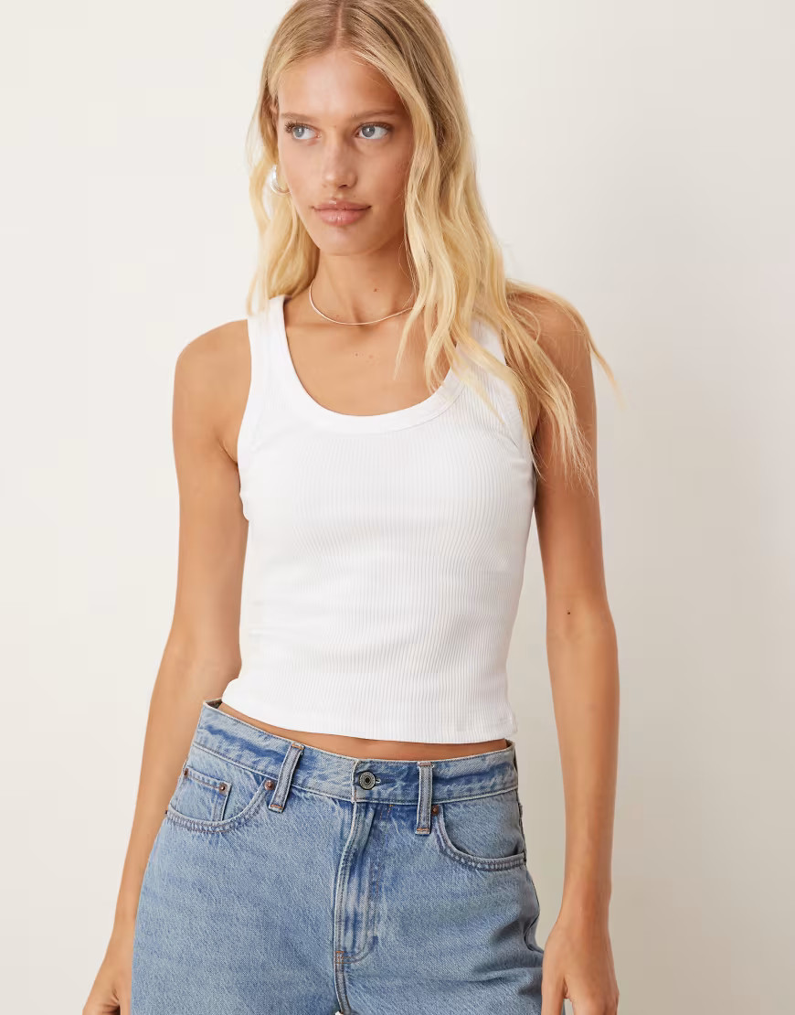 ASOS DESIGN rib knit scoop neck tank top in white | ASOS (Global)