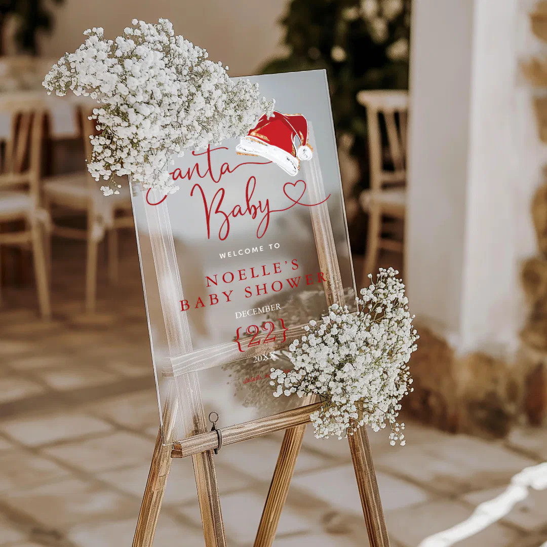 Red Santa Hat Christmas Santa Baby Welcome Acrylic Sign | Zazzle | Zazzle