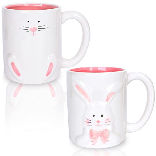 Whaline 2Pcs Easter Mugs 12oz Bunny Rabbit Ceramic Coffee Mugs Pink White Holiday Cups Housewarmi... | Amazon (US)