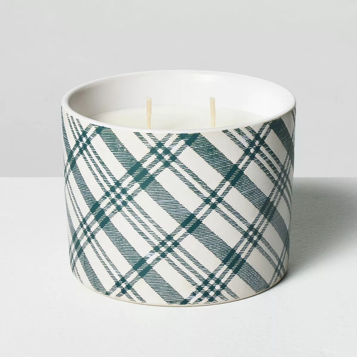 Plaid Ceramic Fireside Spruce 2-Wick Jar Christmas Candle Dark Green 11oz - Hearth & Hand™ with... | Target