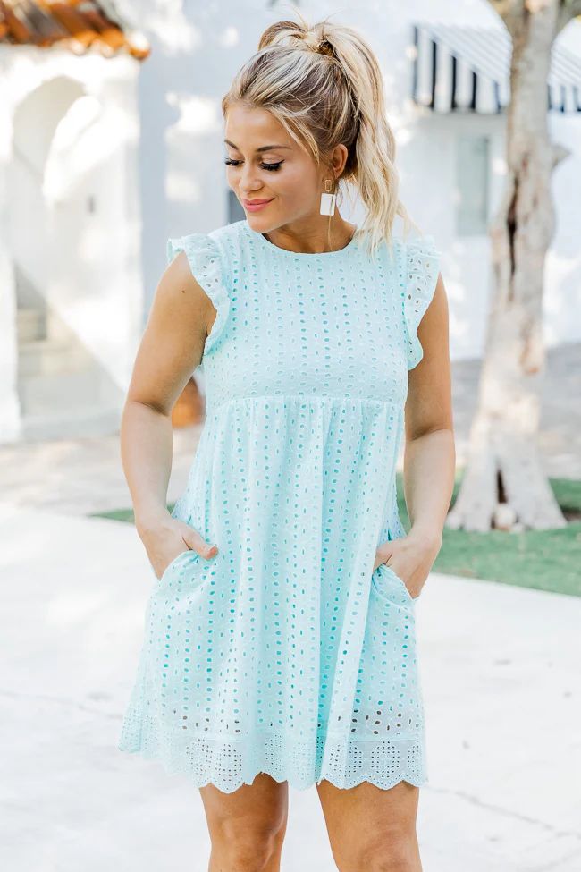 You Found My Heart Light Blue Round Neck Lace Romper Dress FINAL SALE | Pink Lily