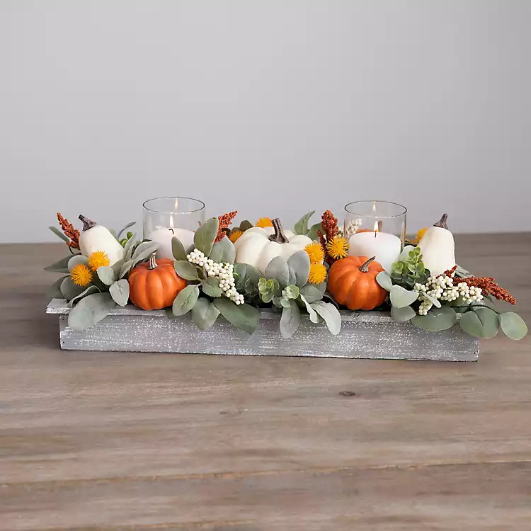 Pumpkin and Lambs Ear Mix Crate Centerpiece | Kirkland's Home