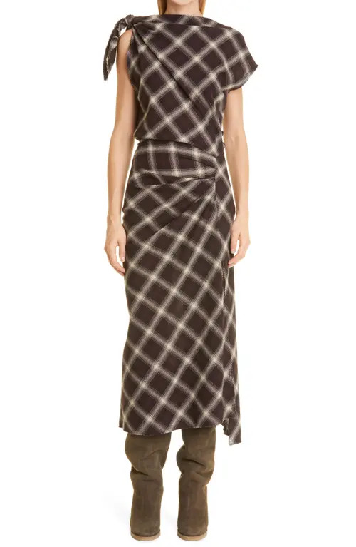 Isabel Marant Étoile Naerys Plaid Asymmetric Dress in Burgundy at Nordstrom, Size 12 Us | Nordstrom
