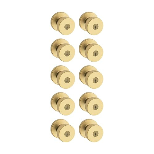 Kwikset Pismo Entry Door Knob with Lock and Key, Secure Keyed Handle Exterior, Front Entrance and Bedroom, Satin Brass, 10 Pack, Pick Resistant SmartKey Rekey Security | Amazon (US)