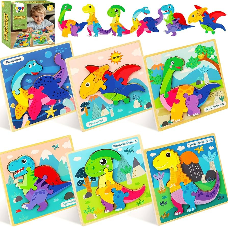 TOY Life Wooden Puzzles for Toddlers 2-4, 6 Pack Dinosaurs Puzzles for Toddler 1-3, Kids Montesso... | Amazon (US)