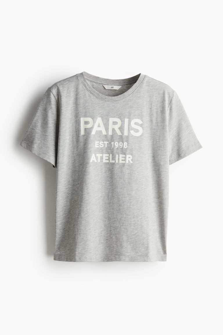 Cotton T-shirt - Light gray melange/Paris - Ladies | H&M US | H&M (US + CA)