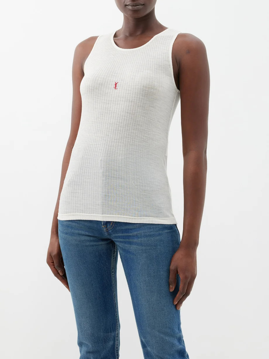 YSL-embroidered ribbed wool-jersey tank top | Matches (EU)