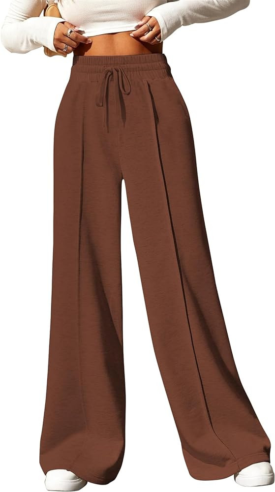 Yousify Wide Leg Sweatpants for Women Casual Elastic High Waisted Drawstring Long Pants with Pock... | Amazon (US)