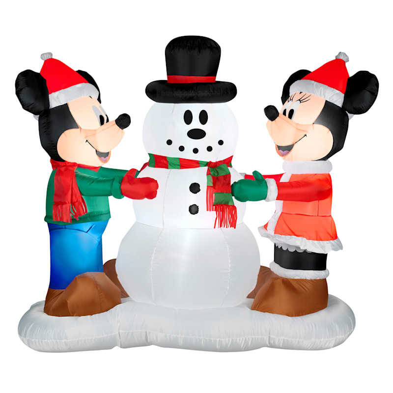 Inflatable Mickey & Minnie with Snowman, 5' | At Home