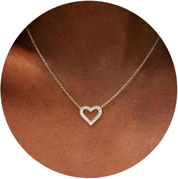 Heart Necklace, AAA+ Cubic Zirconia, 14K Gold Plated Necklace for Women, Cute Dainty Love Pendant... | Amazon (US)