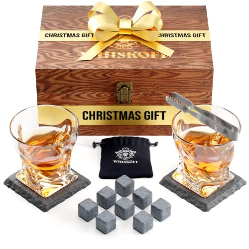 Whiskey Glass Set of 2 - Bourbon Whiskey Stones Gift Set For Men - Includes Crystal Whisky Rocks ... | Amazon (US)