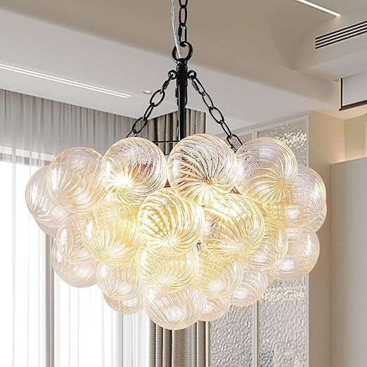 Bubble Glass Ball Chandelier Black Finish Light Fixtures 20" Dia Swirled Clear Blown Glass Globe ... | Amazon (US)