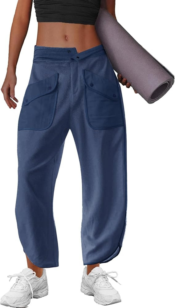 LAMISSCHE Oversized Barrel Lounge Pants Women Wide Leg Sweatpants with Pockets Baggy Cropped Pant... | Amazon (US)