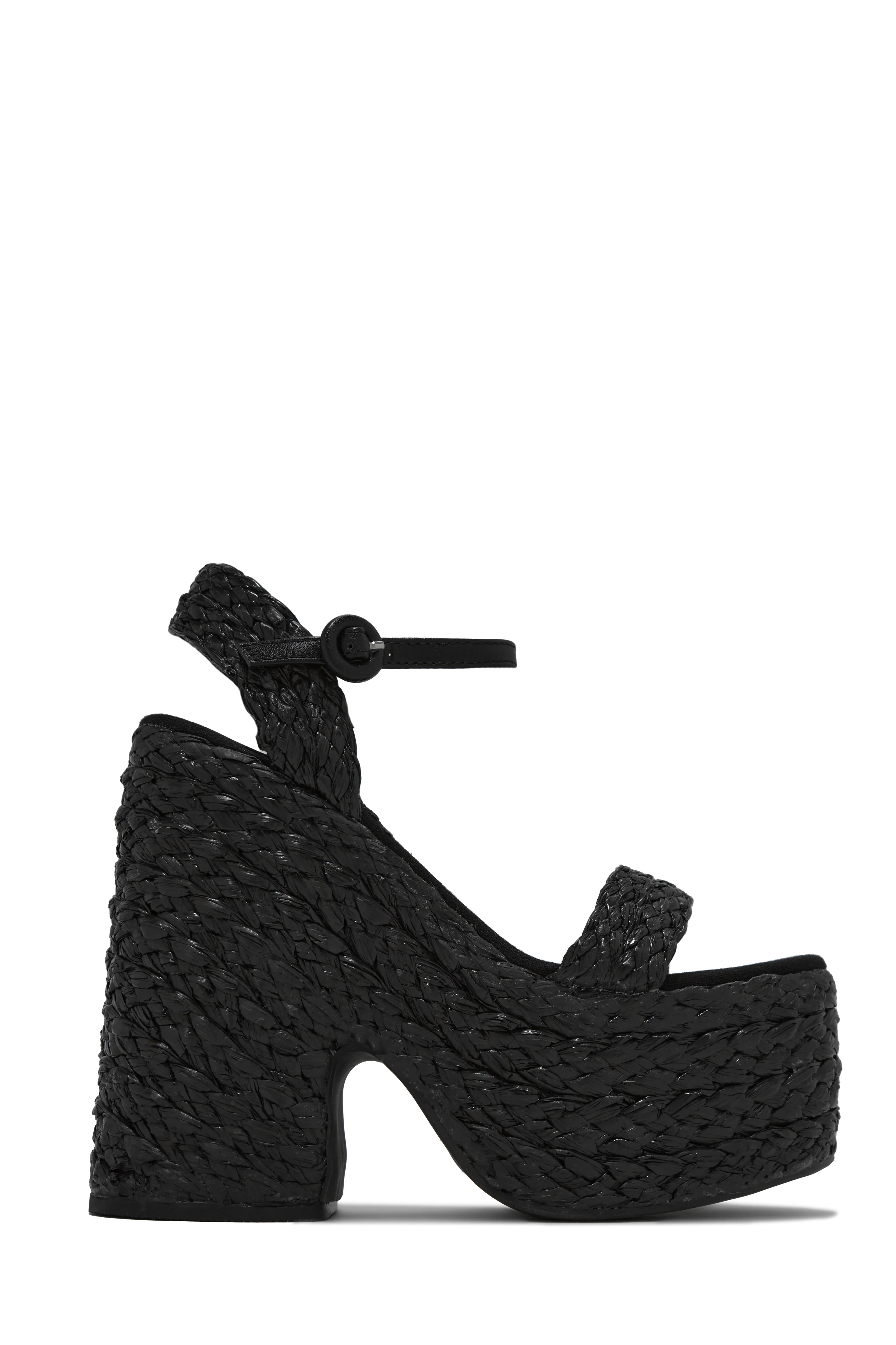 Miss Lola | Tulum Streets Black Espadrille Platform Block Heels | MISS LOLA