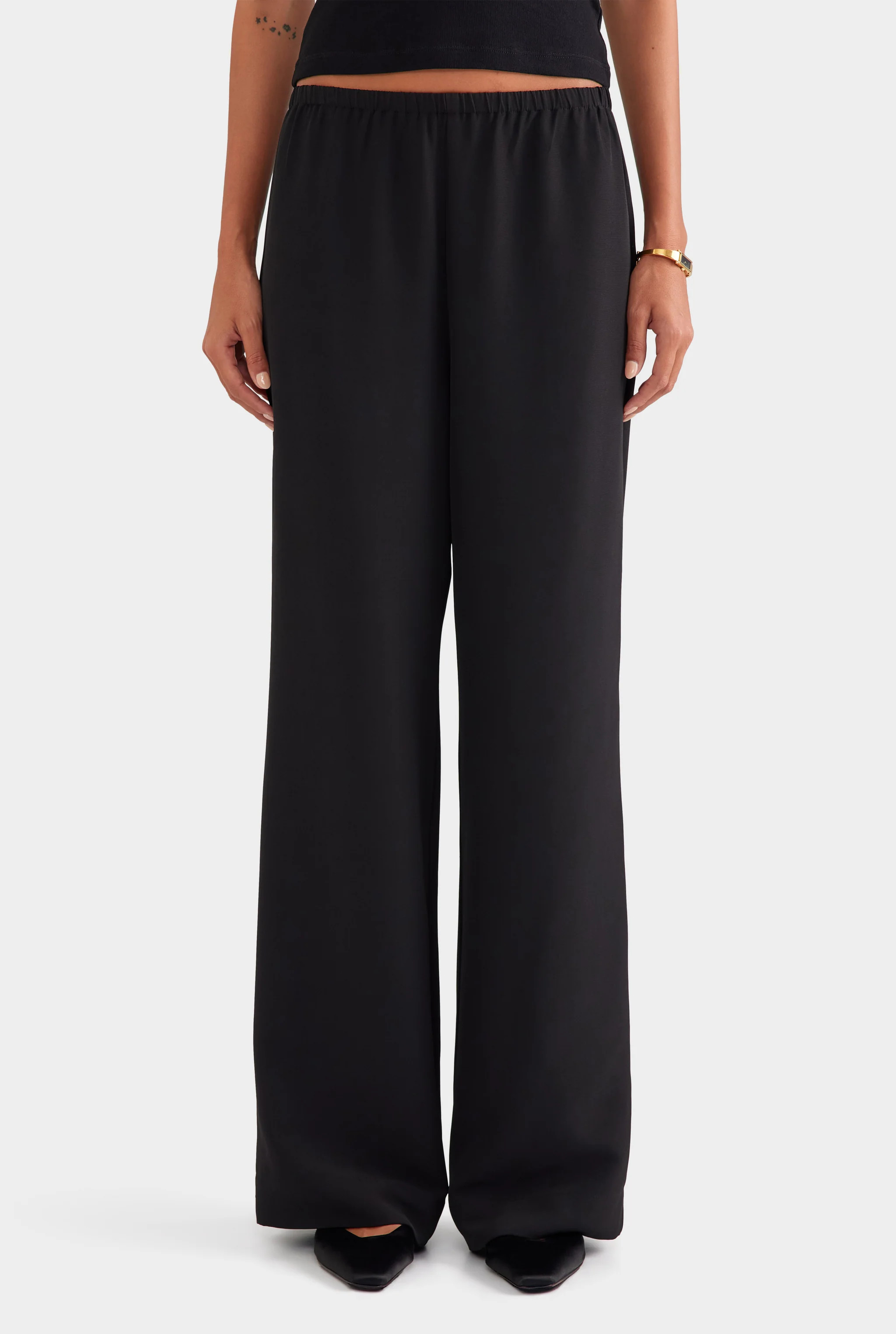 Womens Crepe Elastic Waist Pant Black | Venroy | Venroy AU