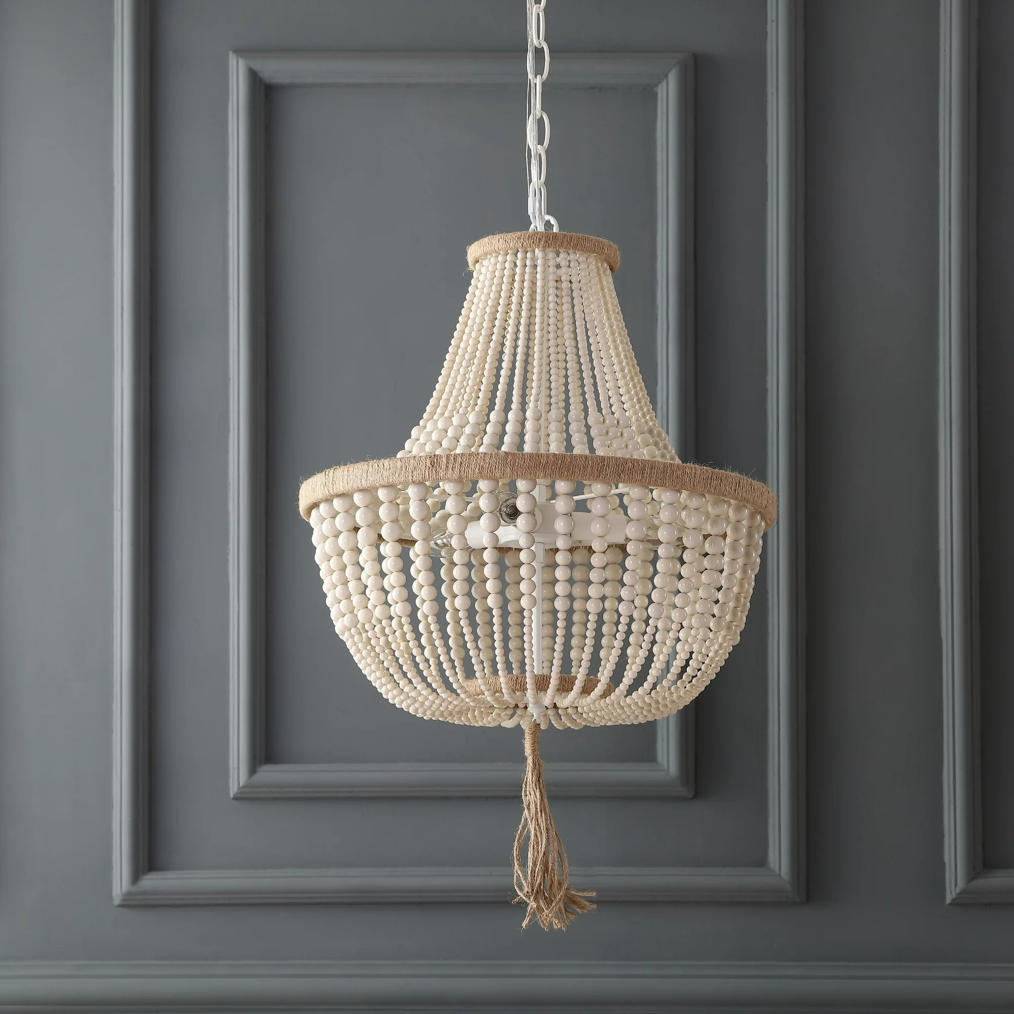 SAFAVIEH Lush Kristi 3 Light 16.5 In. Dia. Beaded Pendant, Cream | Walmart (US)