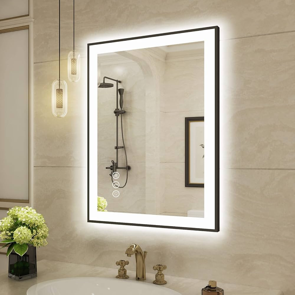 CHARMOR 20x28 Framed LED Mirror for Bathroom, Dimmable LED Vanity Mirror with Lights, Backlit and... | Amazon (US)