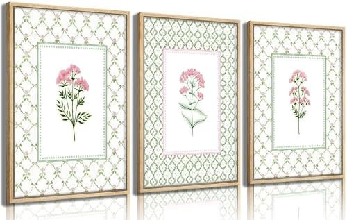 3Pcs Pink Green Floral Wall Art Wildflower Baby Room Painting Picture Wall Decor Pastel Botanical... | Amazon (US)