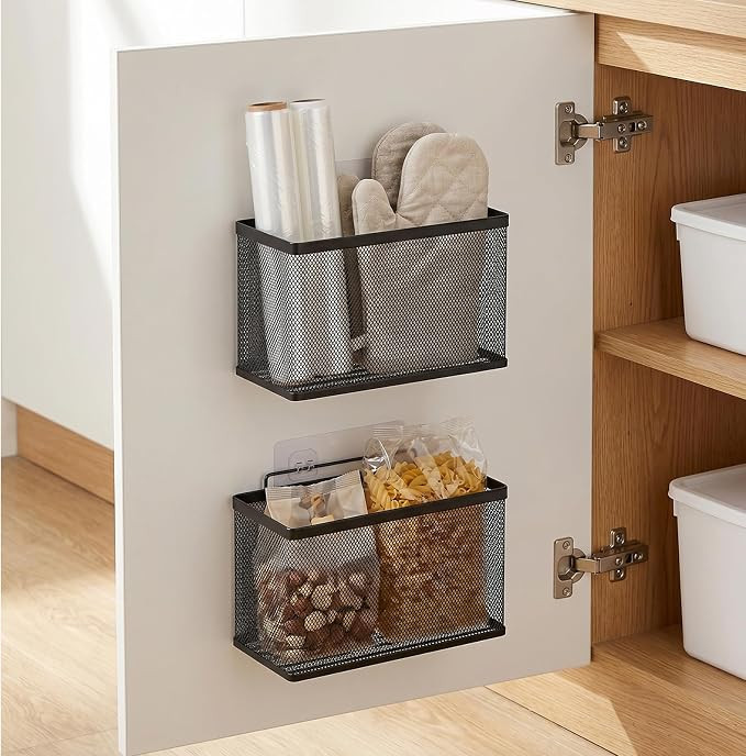 Adhesive Cabinet Door Organizer, 2 Pack Metal Baskets for Kitchen | Amazon (US)