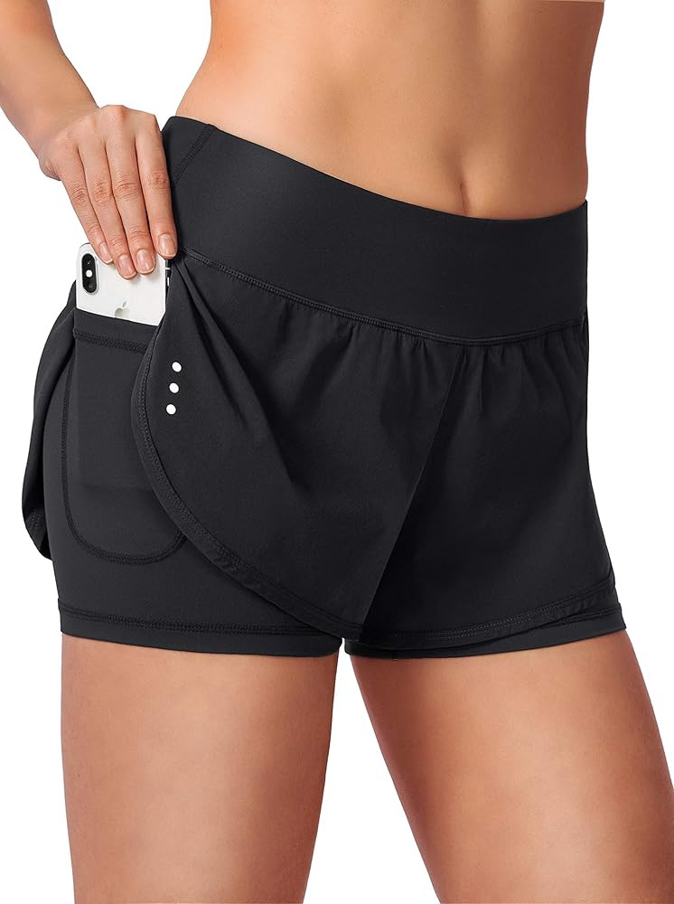 Women's 2 in 1 Running Shorts High Waisted Spandex Shorts Gym Yoga Workout Athletic Shorts for Wo... | Amazon (US)