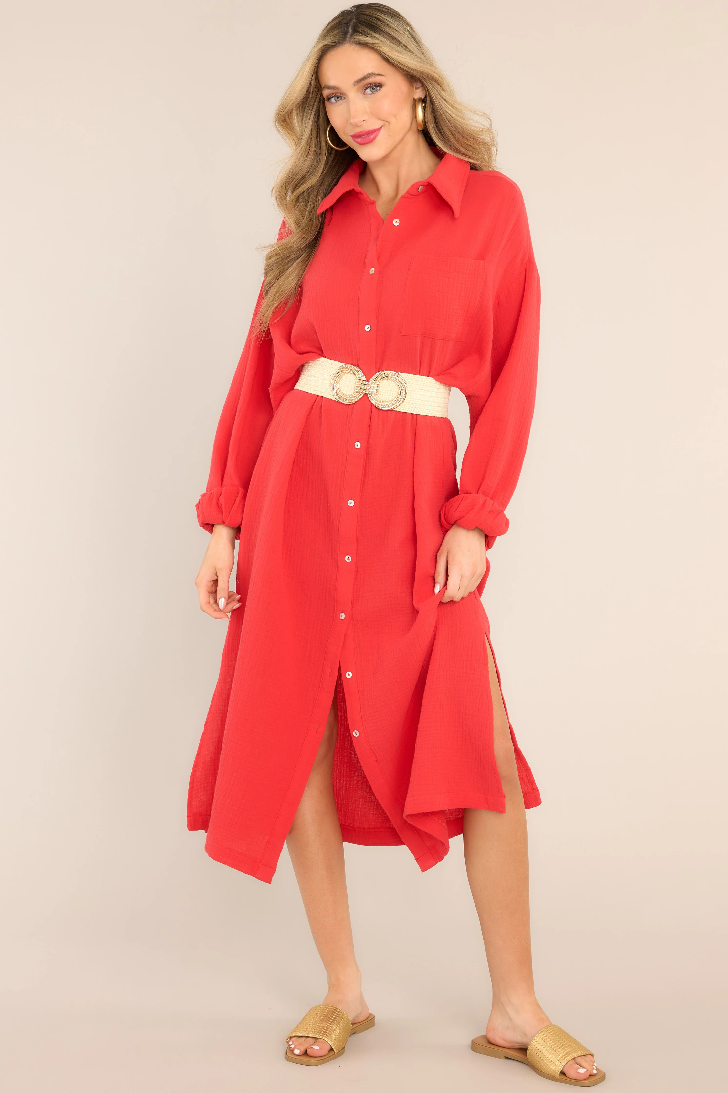 Somewhere Up Above Cherry Midi Dress | Red Dress