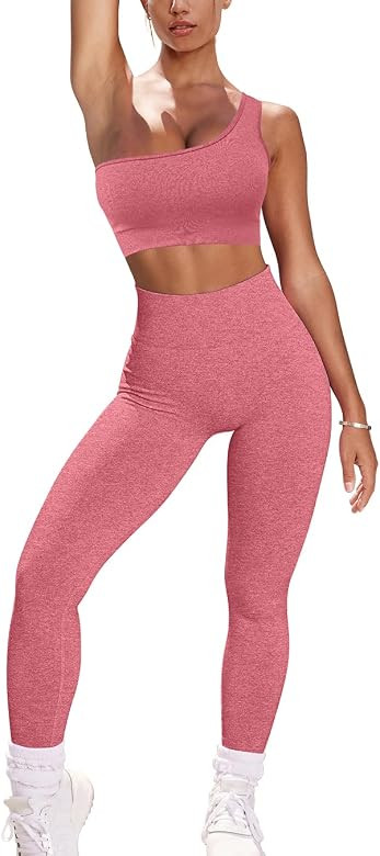 OYS Workout Sets for Women 2 Piece Seamless High Waist Running Leggings Yoga Gym One Shoulder Spo... | Amazon (US)