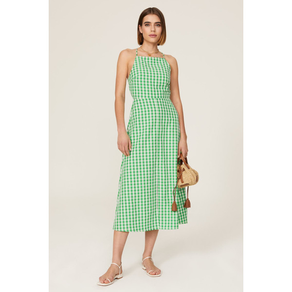Louna Green Gingham Midi Dress green-white-print | Rent the Runway