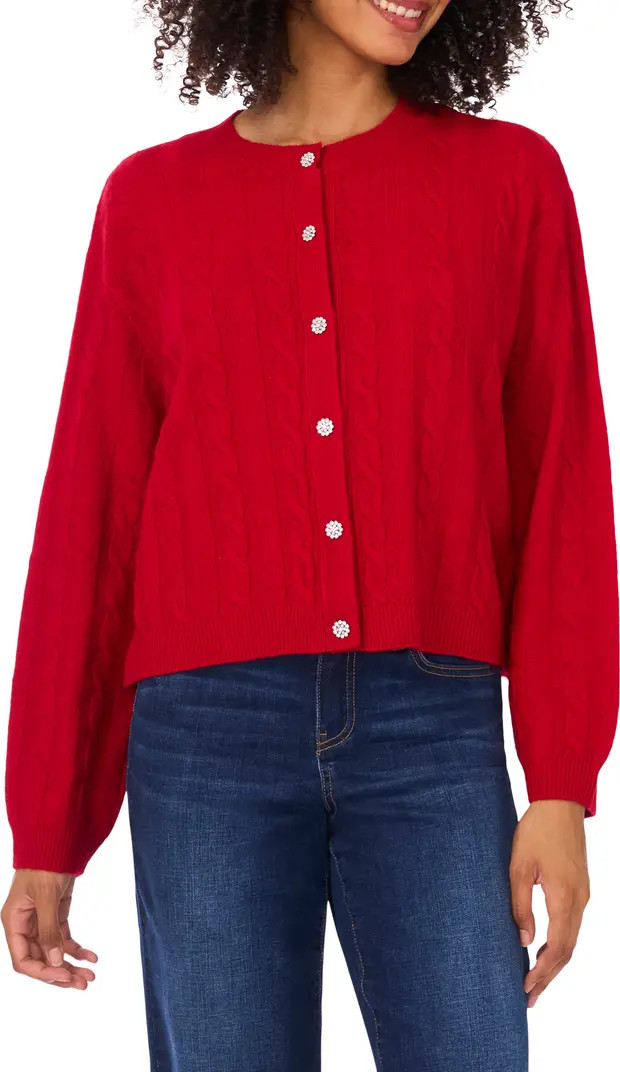 CeCe Jewel Button Cable Knit Crop Cardigan | Nordstromrack | Nordstrom Rack