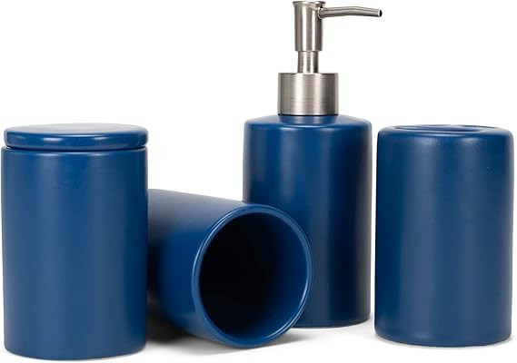 NAT & Jules Chic Rounded Blue 4.5 inch Matte Ceramic Bathroom Accessories Set of 4 | Amazon (US)