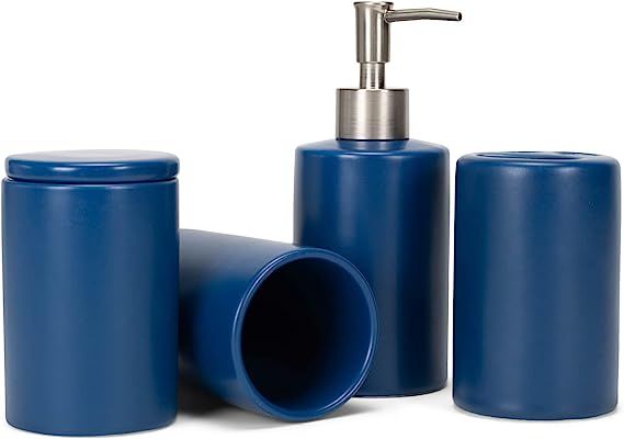 NAT & Jules Chic Rounded Blue 4.5 inch Matte Ceramic Bathroom Accessories Set of 4 | Amazon (US)