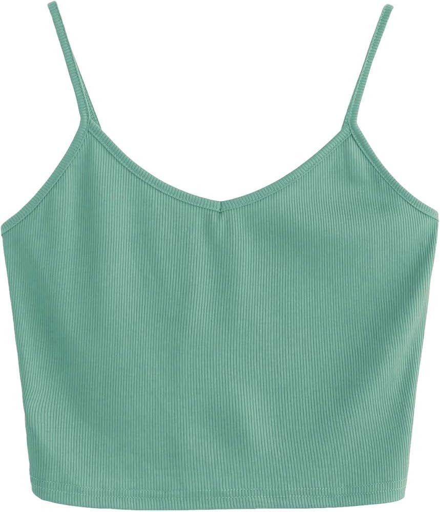 SheIn Women's Casual V Neck Sleeveless Ribbed Knit Cami Crop Top | Amazon (US)