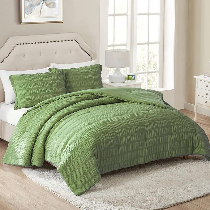 Walensee King Seersucker Comforter Set 100% Polyester Soft Washable Microfiber Bed Comforters wit... | Amazon (US)