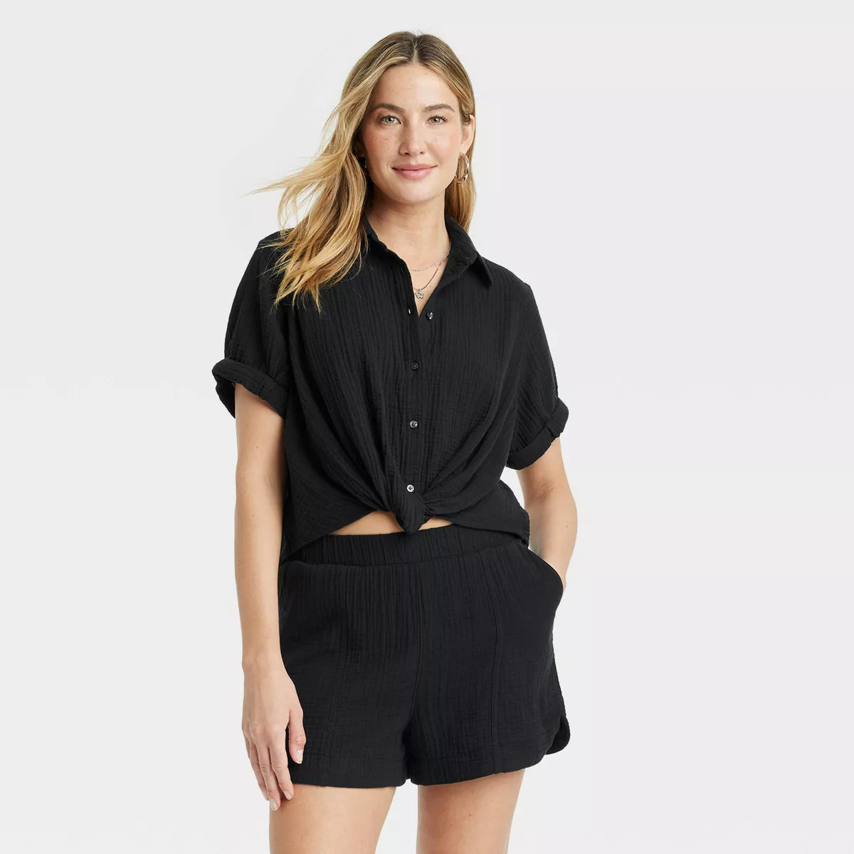 Women's Short Sleeve Collared Twist-Front Button-Down Shirt - Universal Thread™ | Target