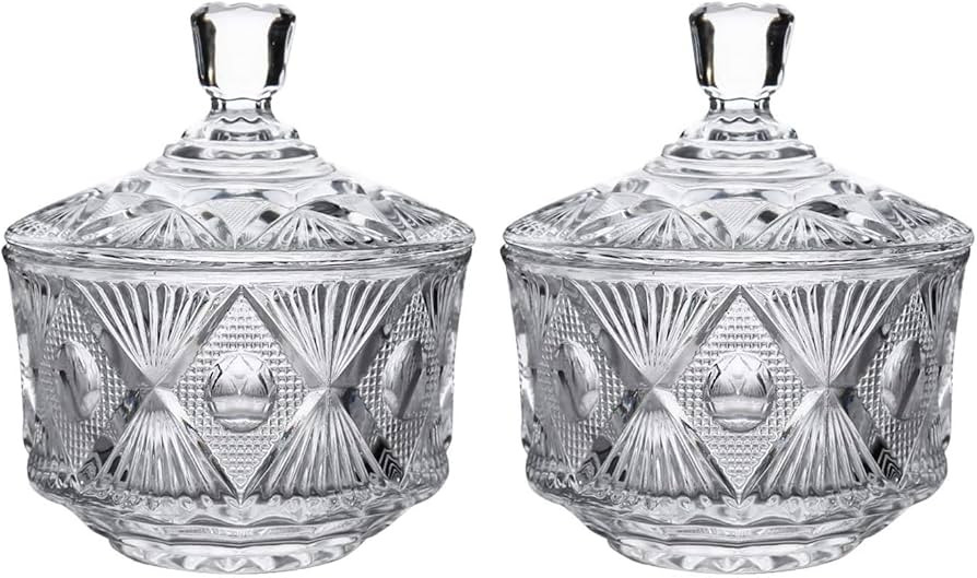 SANHECUN decorative clear glass candy jars crystal sugar bowl with lid set of 2 (Clear, Tableware... | Amazon (US)
