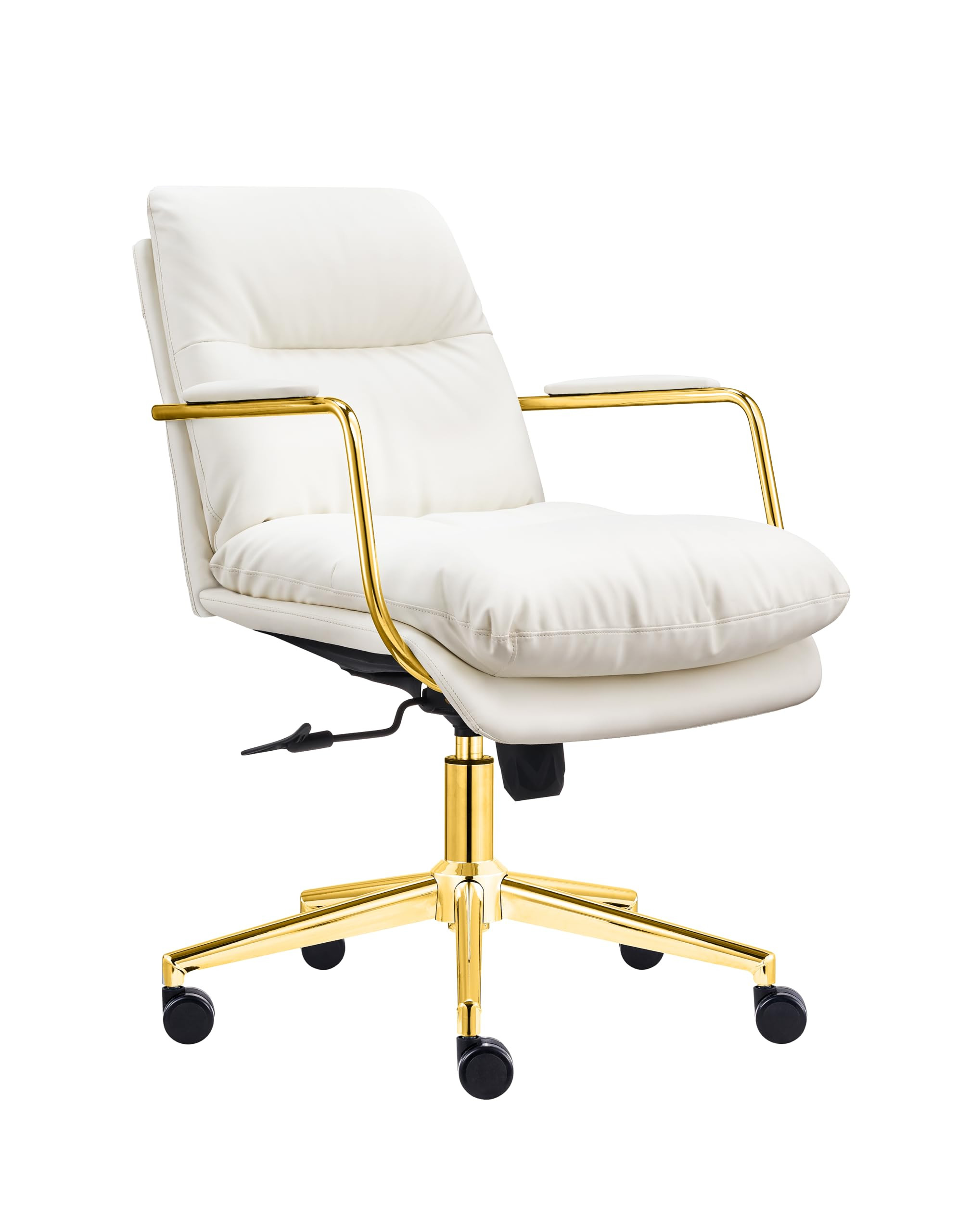 Home PU Leather Swivel Office Desk Chair Computer Chair with Support Armrests Rolling Swivel Whee... | Amazon (US)