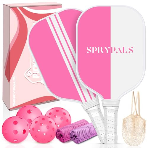 Sprypals Pink Pickleball Paddles Set of 2, Fiberglass Surface USAPA Approved Pickleball Set of 2 with 4 Balls 2 Cooling Towels 1 Bag Pickleball Rackets for Beginner Pickle Ball Paddle for Women Youth | Amazon (US)
