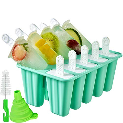 Popsicle Molds 10 Pieces Silicone Ice Pop Molds Popsicle Mold Reusable Easy Release Ice Pop Maker(10 Cavities-Green) | Amazon (US)