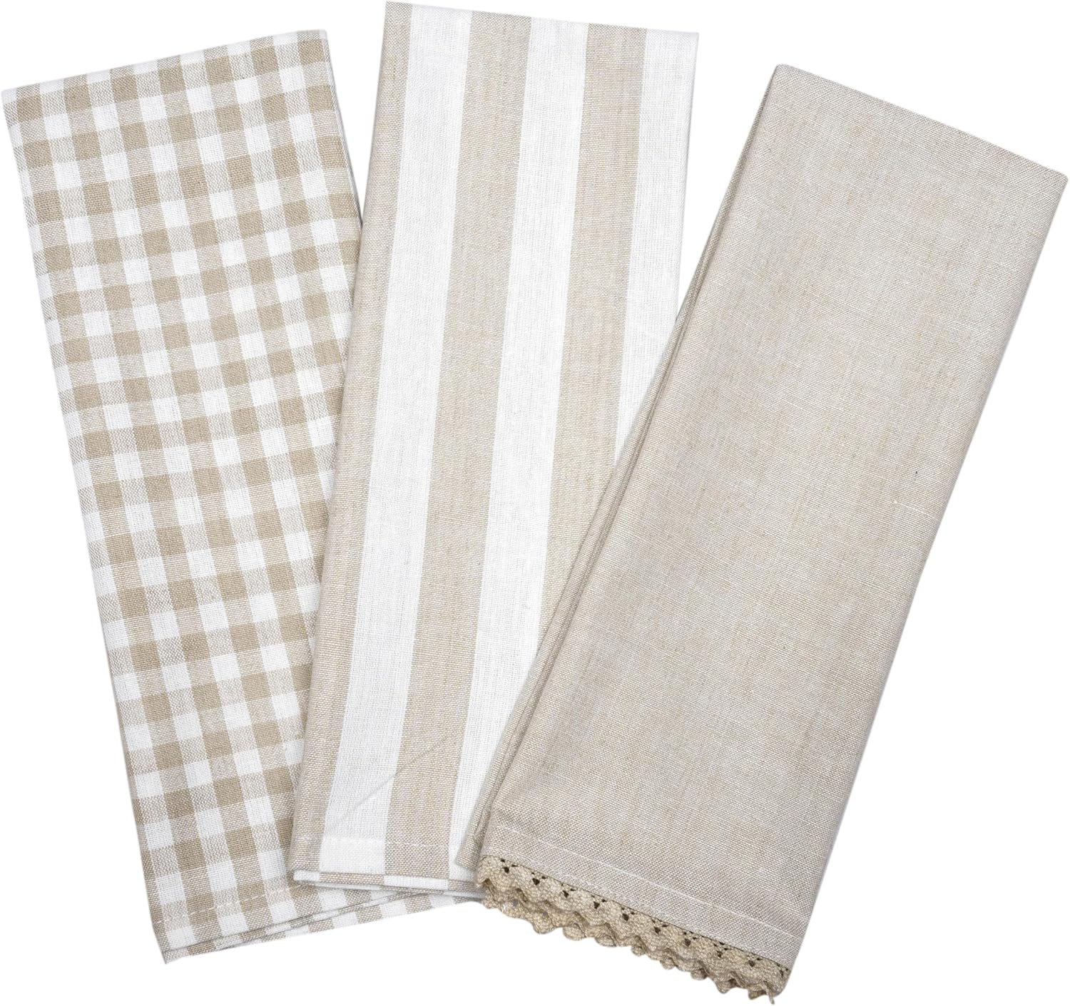 AKCOT Kitchen Towels or Tea Towels with Hanging Loop | Cotton Flax | 20" X 28" | Set of 3 | Super Absorbent, Quick Drying, Hand Towels for Modern Kitchen Décor | Assort Design | Amazon (US)