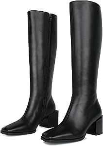 wetkiss Knee High Boots for Women Gogo Boots 70s Boots with Chunky Heel, Square Toe and Side Zipp... | Amazon (US)