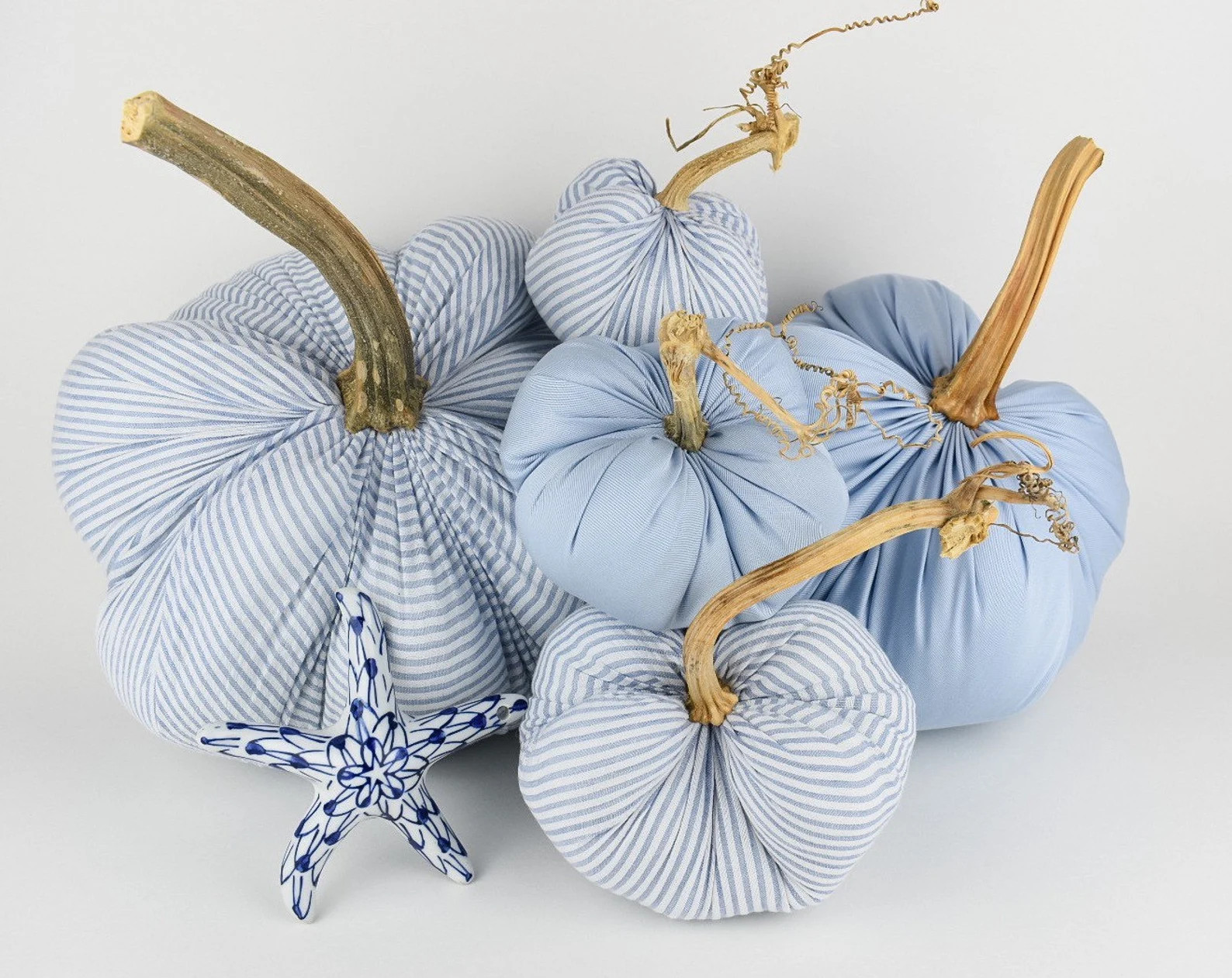 Coastal Seersucker Pumpkin With Real Stems - Etsy | Etsy (US)