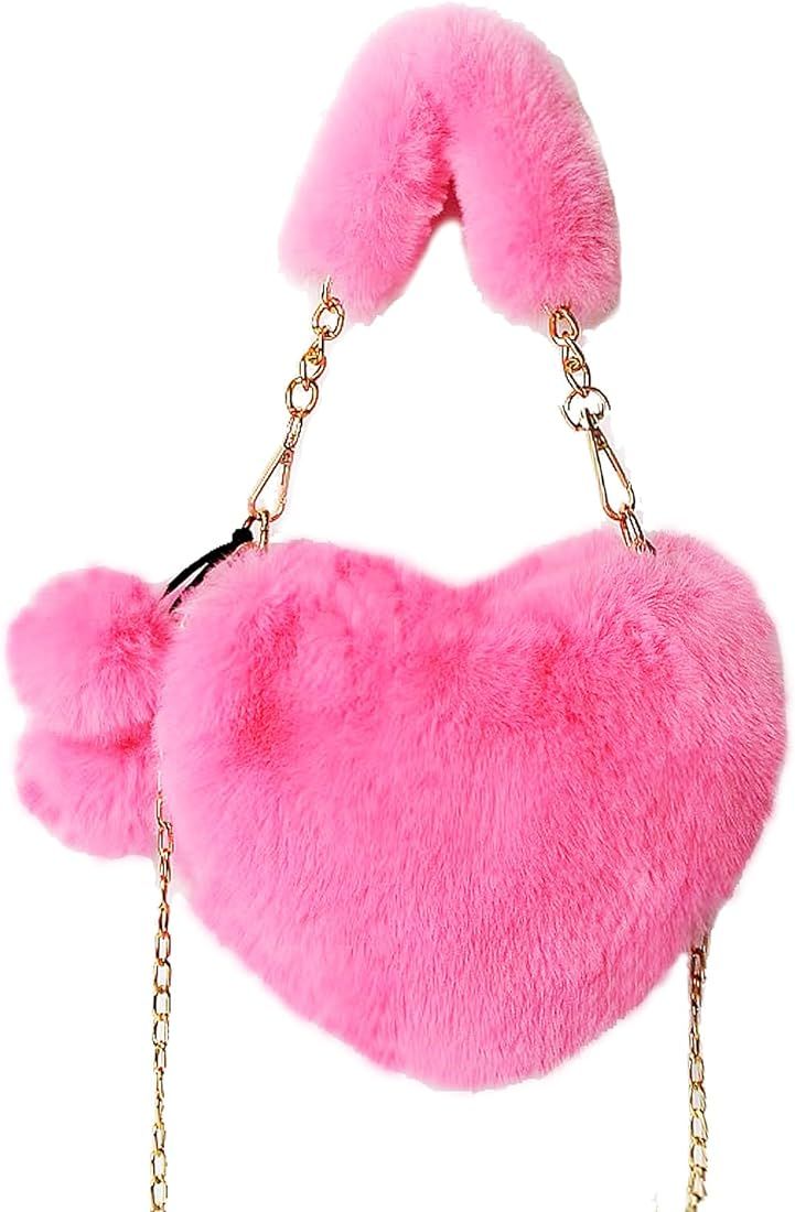 BIBDOO Furry Heart Shaped Purse for Women Cute Girls Shoulder Bag Crossbody Handbag | Amazon (US)