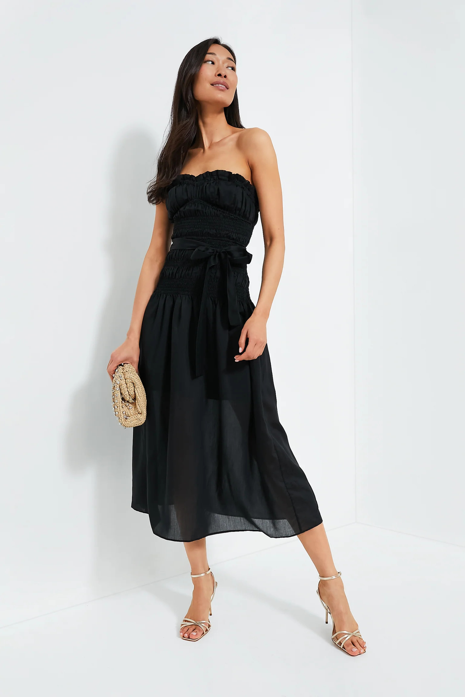 Black Ruched Tie Front Dress | Tuckernuck (US)