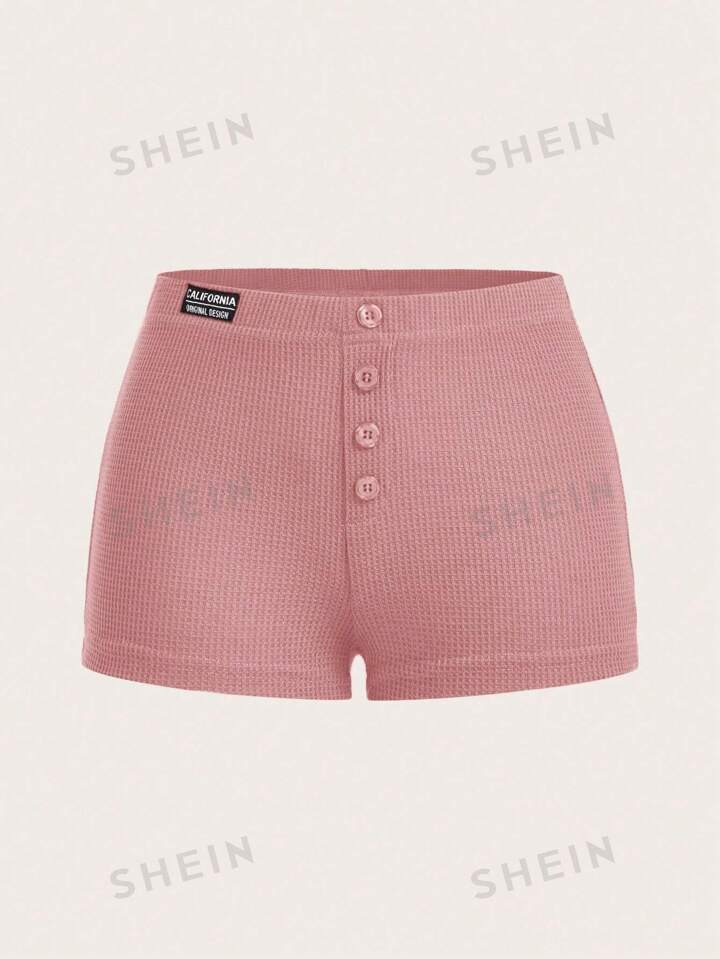 SHEIN ICON Letter Patched Button Front Shorts | SHEIN